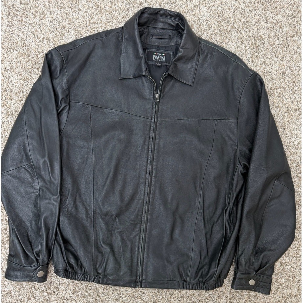 Pelle‎ Studio Wilsons Leather Jacket Mens L Black Bomber Zip Pockets Lined VTG